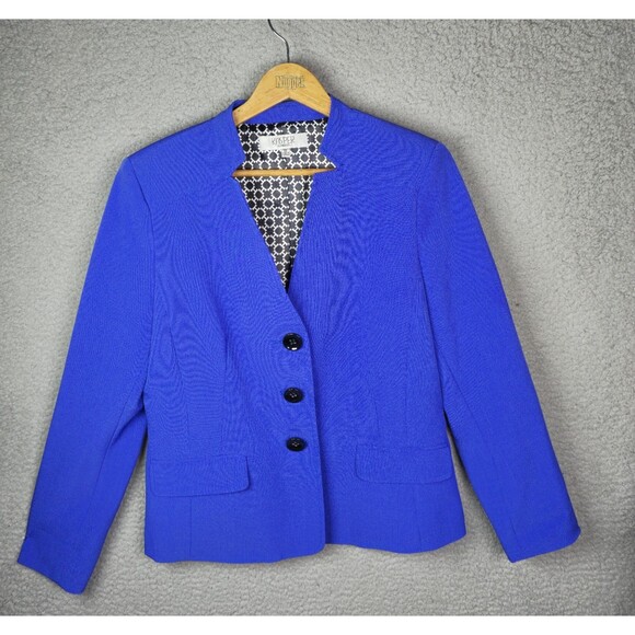 Kasper Cobalt Blue Collarless Blazer Jacket 10 Tailored Stretch Statement Classy - Picture 1 of 11